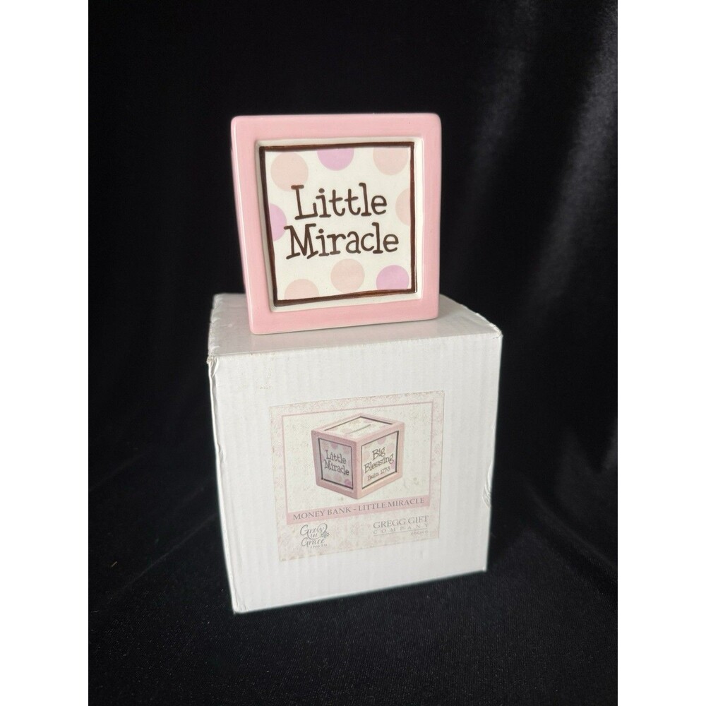 Baby Pink Bank Ceramic Gift Shower Piggy Girls Religious Keepsake Child